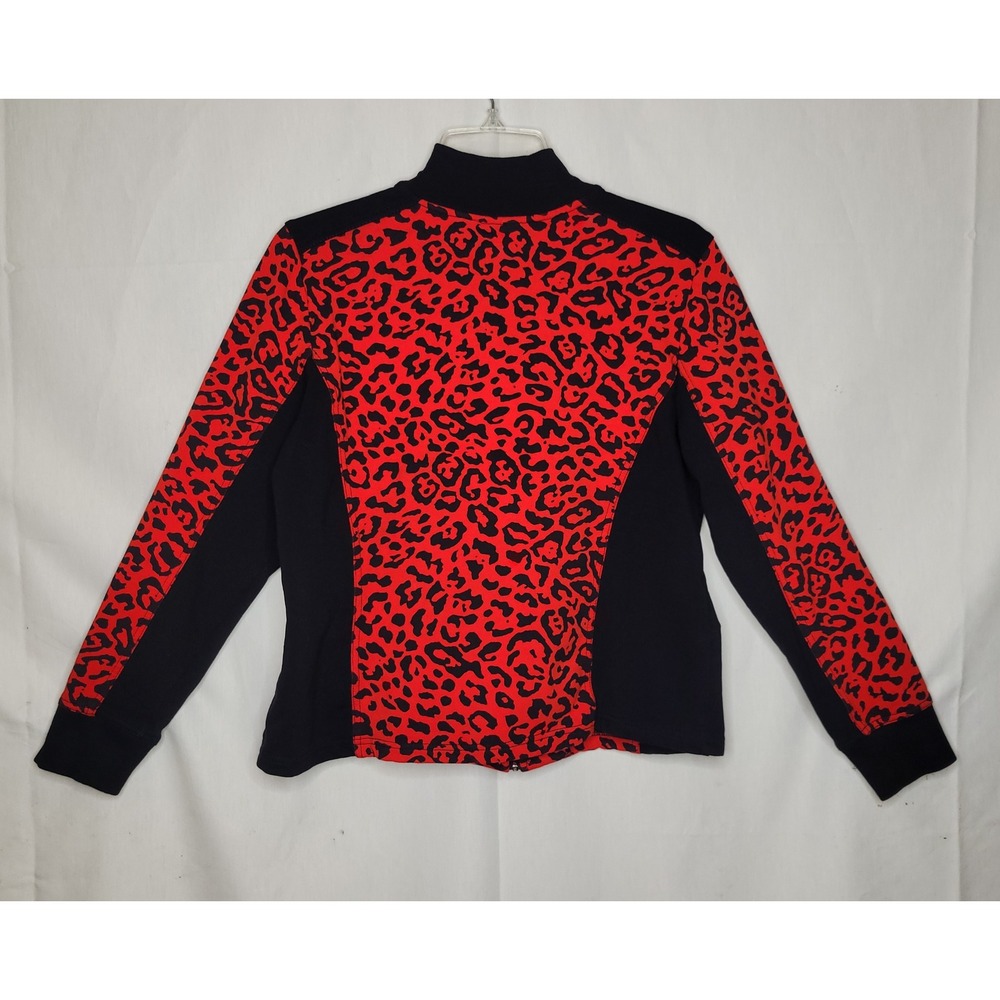 Ruby Rd.‎ Red & Black Leopard Print Full Zip Track Jacket Mock Neck - Picture 2 of 4
